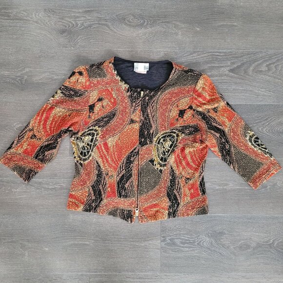 Joseph Ribkoff 14 Glam Zippered Vintage Waist Coat Metallic Polyester Acetate - Picture 1 of 10